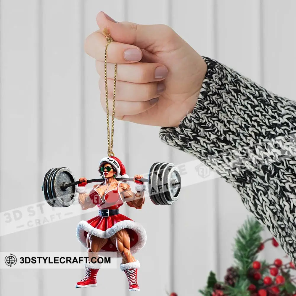 Custom Name Woman Gym Work Out Santa Ornament Christmas Gift Decor