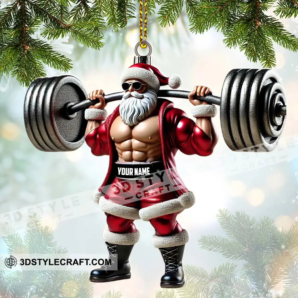 Custom Ornament Weightlifting Santa Christmas Decor