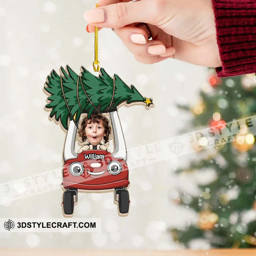 Custom Wooden Ornament Kid On Car Christmas Decor 3.54’’ / 1