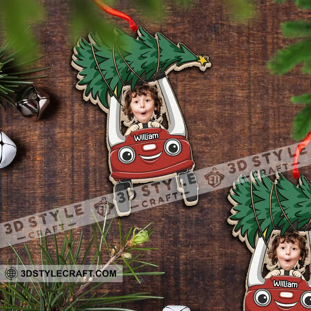 Custom Wooden Ornament Kid On Car Christmas Decor