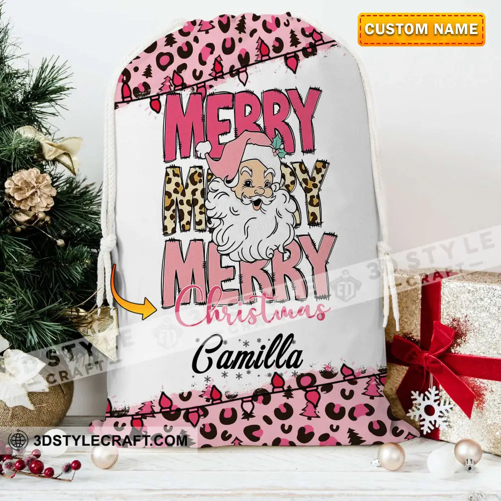 Cute Santa Personalized Merry Christmas String Bag