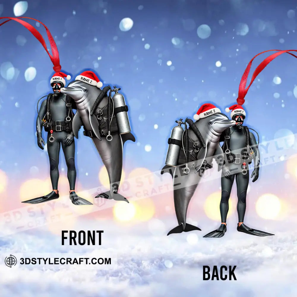 Diver And Dolphin Home Decor Christmas Ornament Personalized