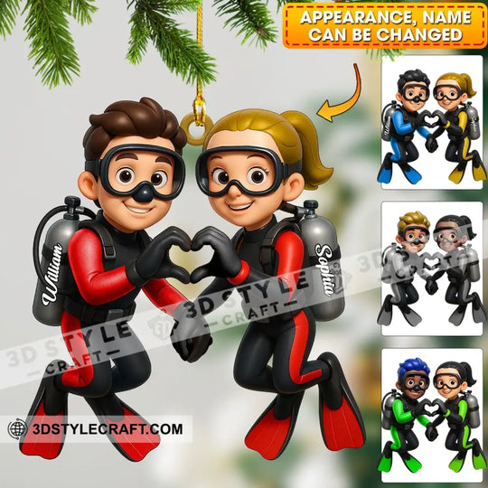 Diving Couple Home Decor, Christmas Ornament, Personalized Ornament style option 1