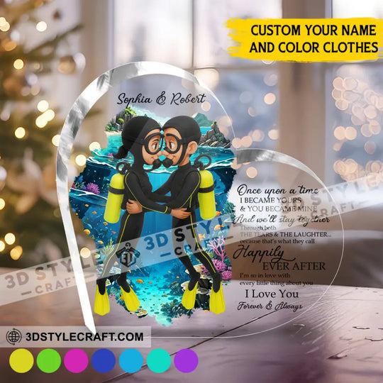 Diving Couple, Love Forever, Gift For Couple - Personalized Custom Shaped Acrylic Plaque style option 1