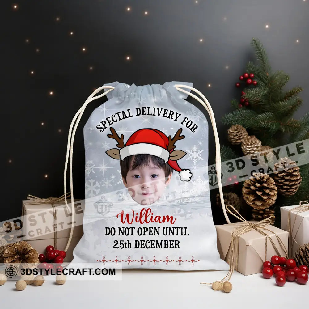 Do Not Open Until For Custom Photo And Name Personalized String Bag Christmas Gift