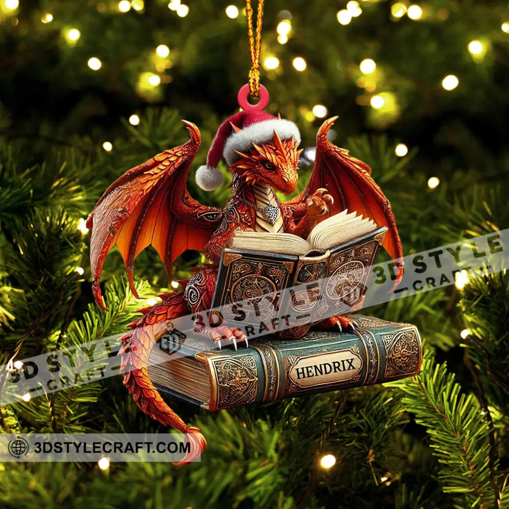 Dragon Reading Book Christmas Ornament Personalized