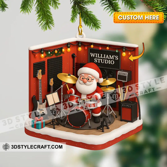 Drummer Santa Home Decor, Christmas Ornament, Personalized Ornament style option 1