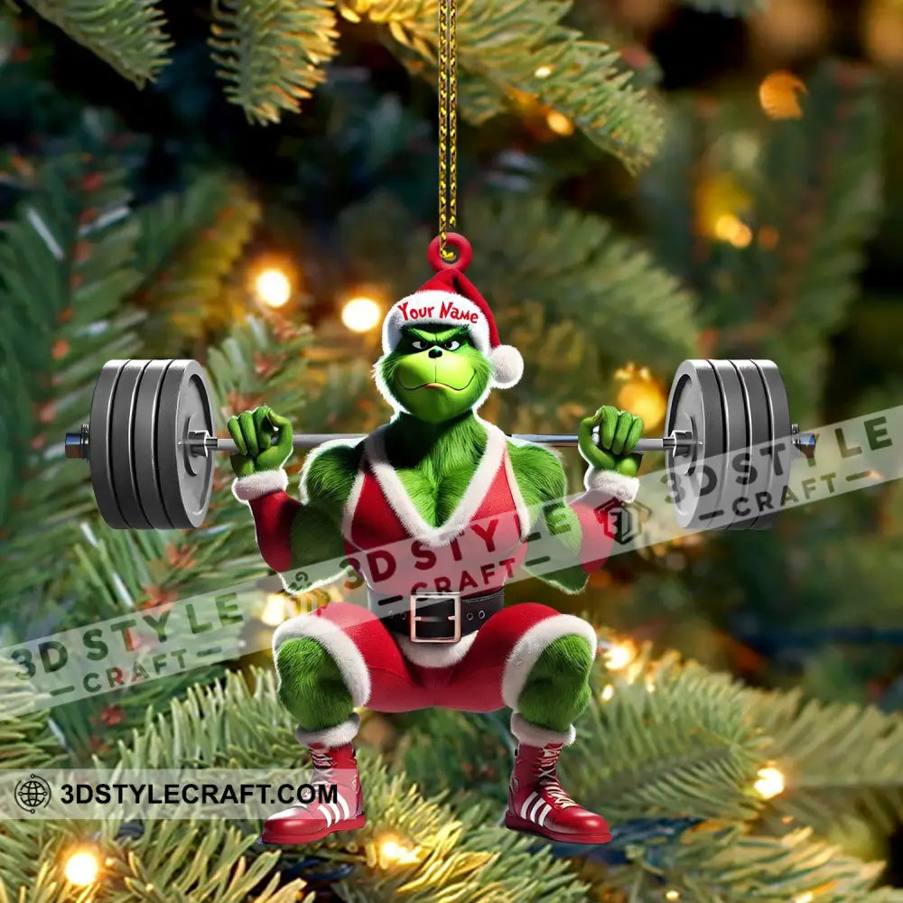 Elf Weightlifting Christmas Ornament Personalized