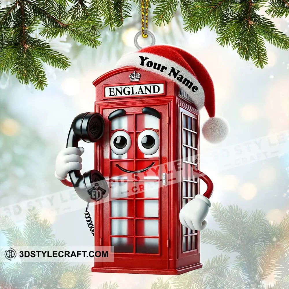 Red Telephone Box Christmas Ornament Personalized