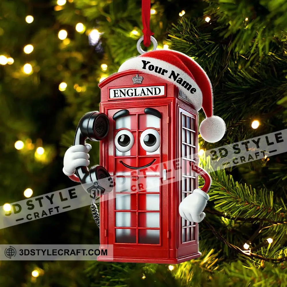 Red Telephone Box Christmas Ornament Personalized