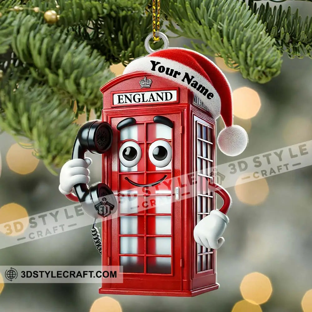 Red Telephone Box Christmas Ornament Personalized