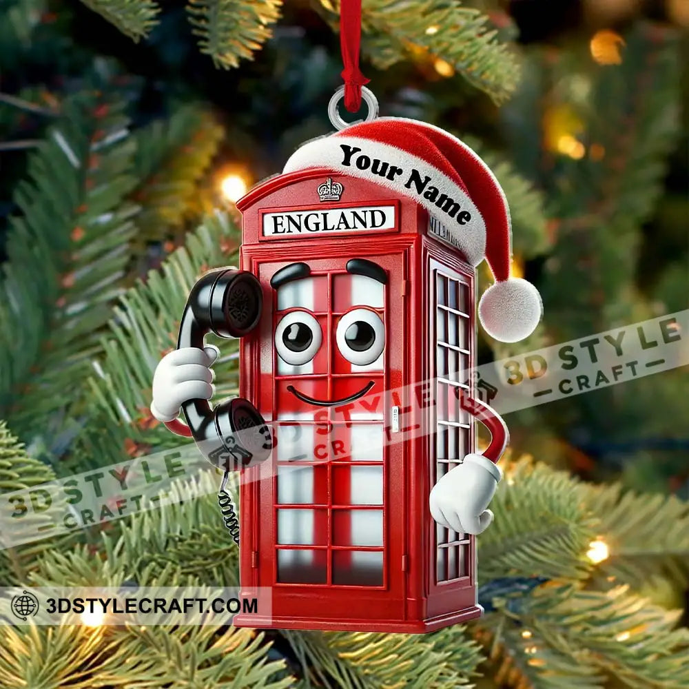 Red Telephone Box Christmas Ornament Personalized