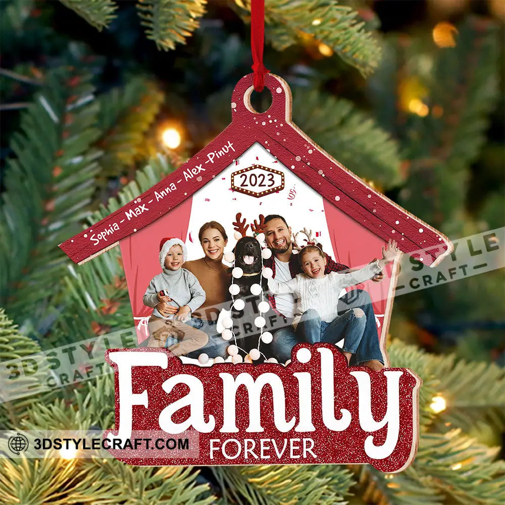 Family Forever Custom Photo And Name - Personalized Shaped Wooden Ornament Gift For