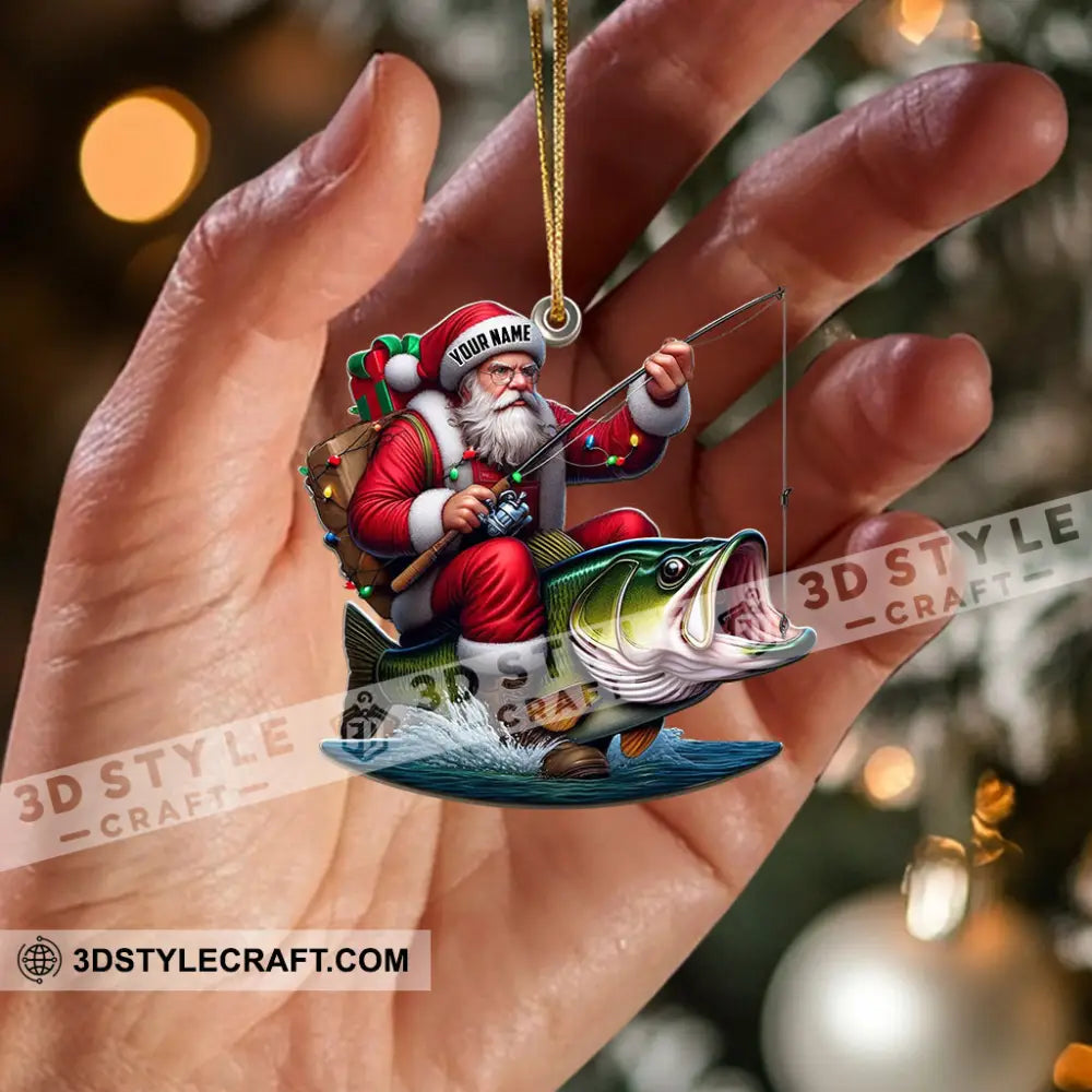 Fishing Santa Christmas Ornament Personalized