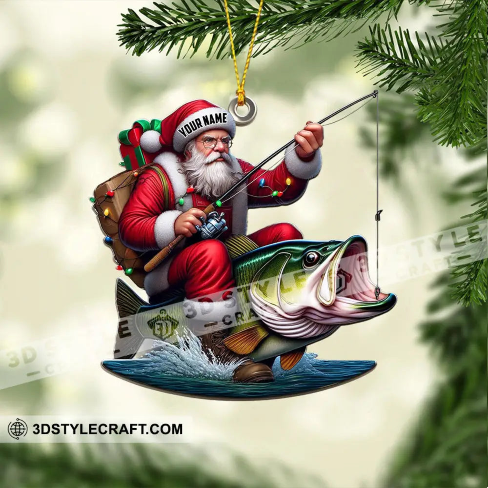 Fishing Santa Christmas Ornament Personalized