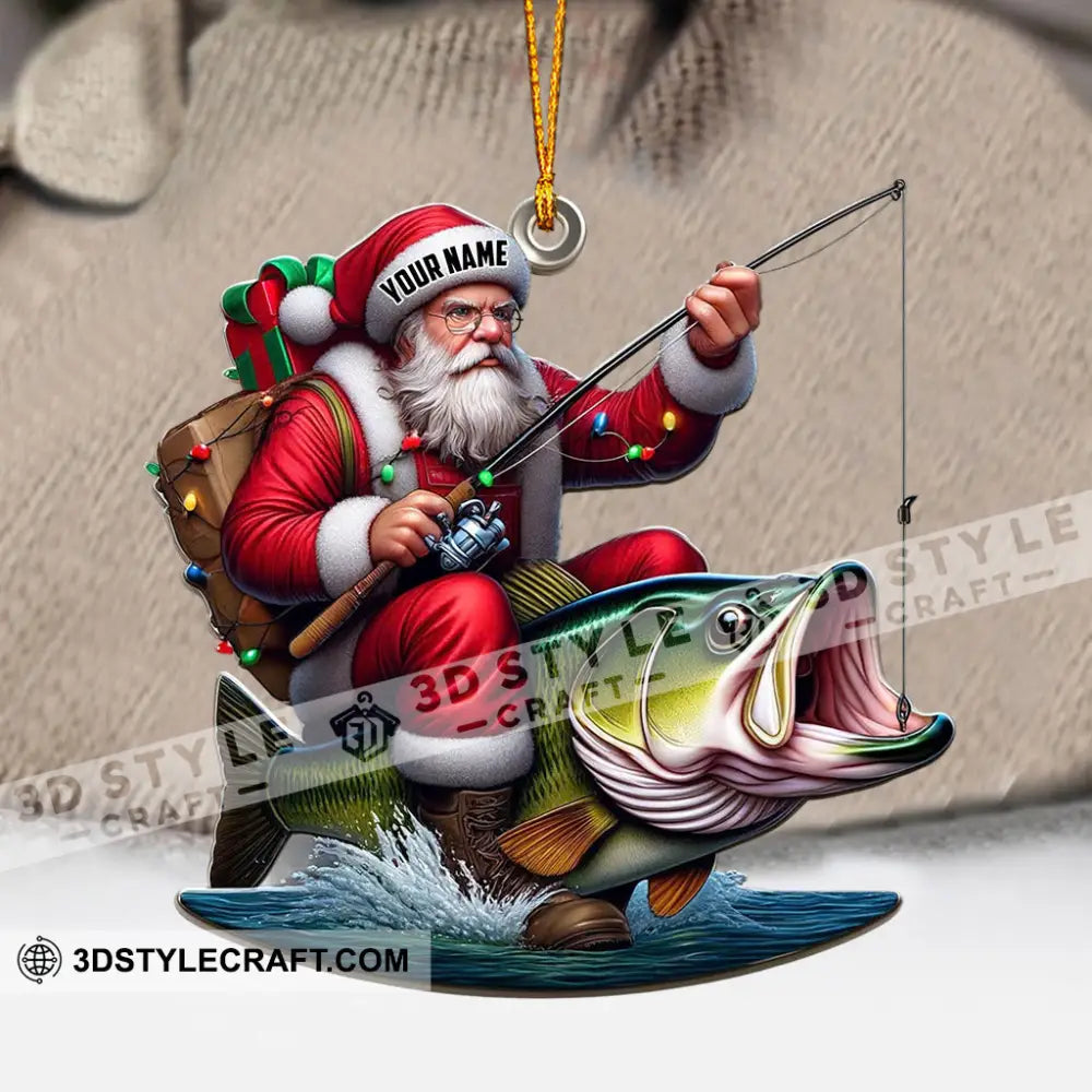 Fishing Santa Christmas Ornament Personalized