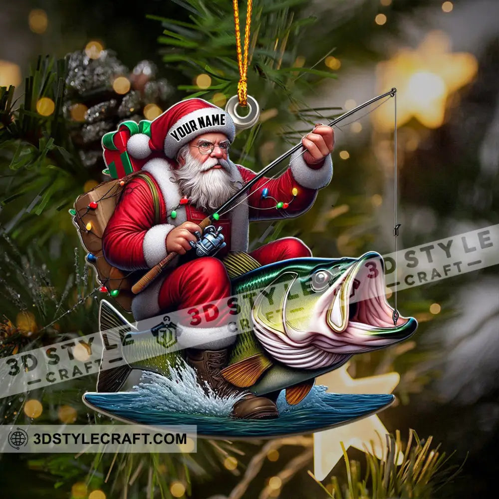 Fishing Santa Christmas Ornament Personalized