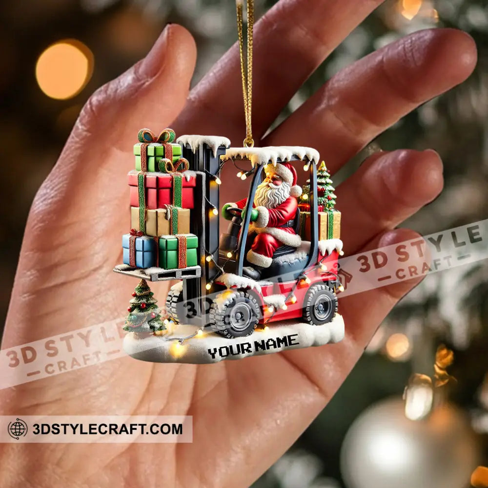 Forklift Santa Christmas Ornament Personalized