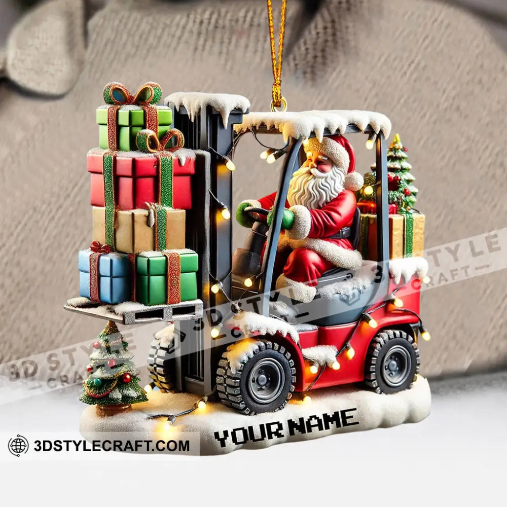 Forklift Santa Christmas Ornament Personalized