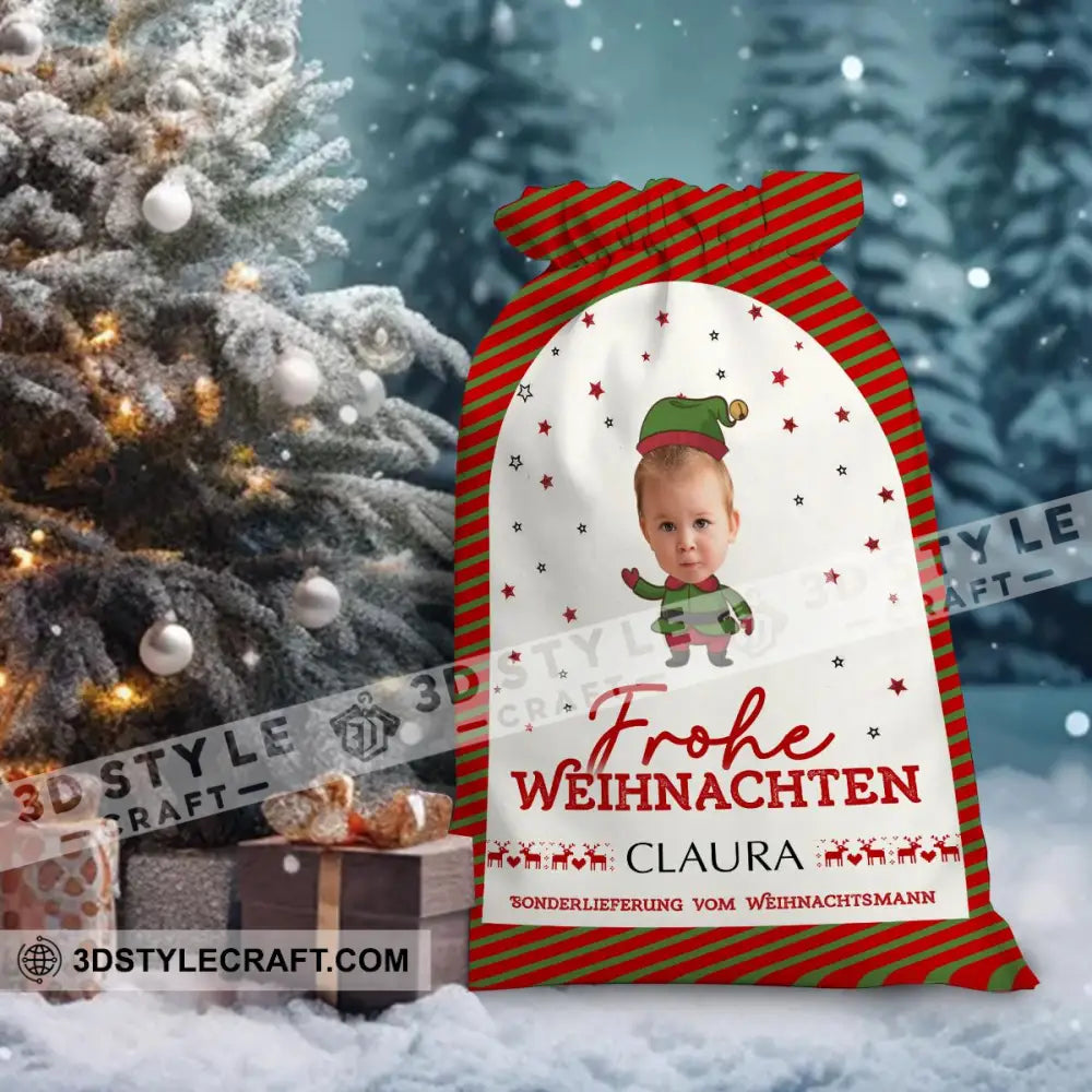 Frohe Weihnachten Custom Photo And Text Personalized String Bag Christmas Gift