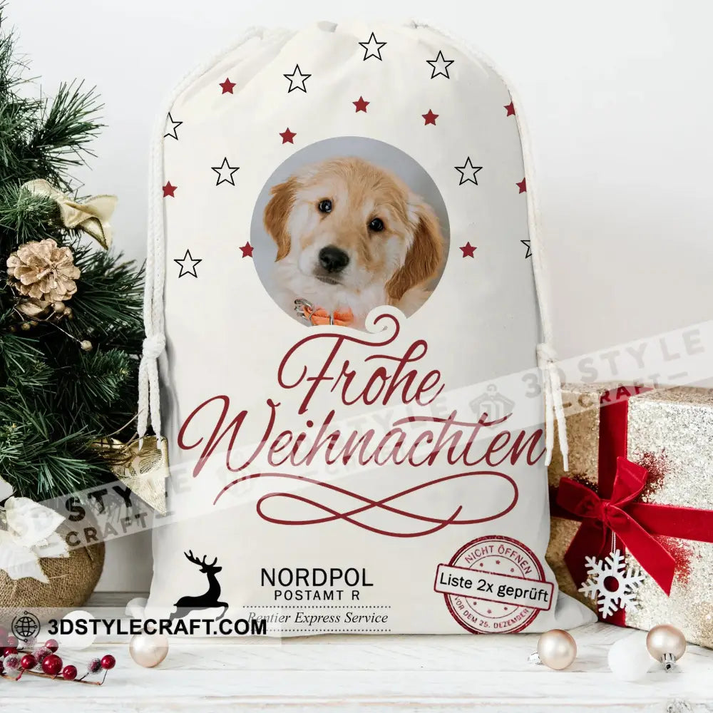 Frohe Weihnachten Custom Photo Personalized String Bag Christmas Gift