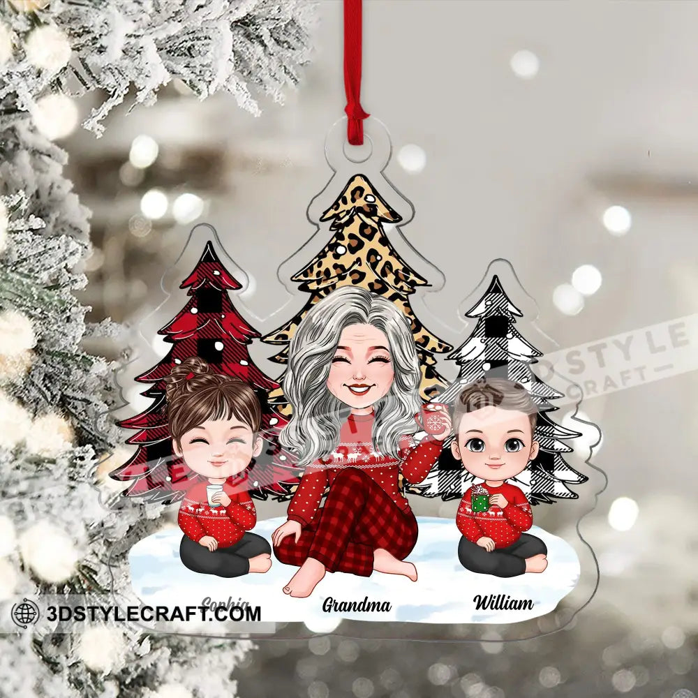 Grandma And Kids Sitting Near The Christmas Trees Gift For Mom Custom Appearances Names -