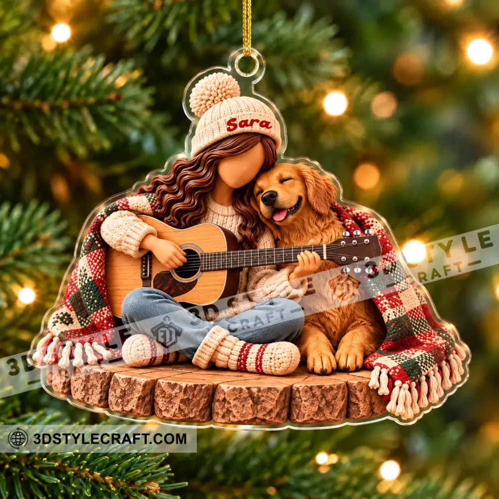 Guitar Girl And Dog Home Decor Christmas Ornament Personalized Ornament - Ornament