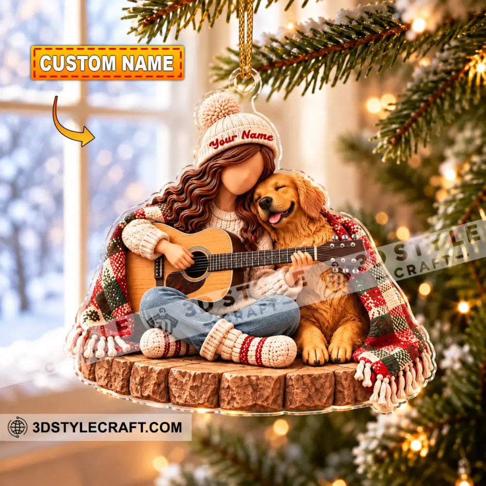 Guitar Girl And Dog Home Decor Christmas Ornament Personalized Ornament - 3.54’’ / 1 Ornament - Ornament