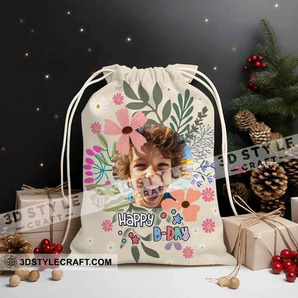 Happy Birthday Flowers String Bag Personalized Christmas