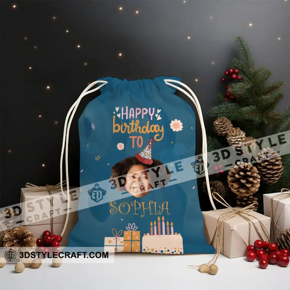 Happy Birthday Gift Custom Photo And Text Personalized String Bag