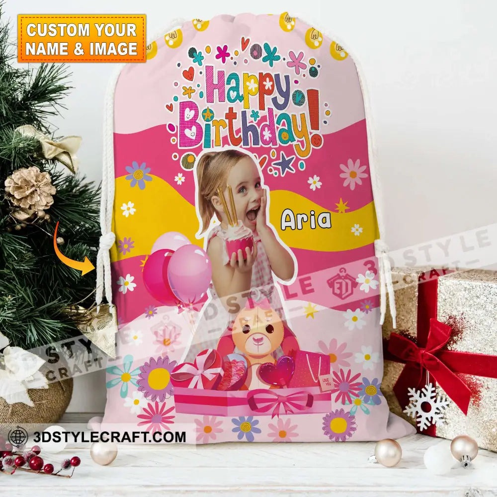 Happy Cute Kid Birthday Bag Personalized Christmas String 13X15 In - 33X39 Cm