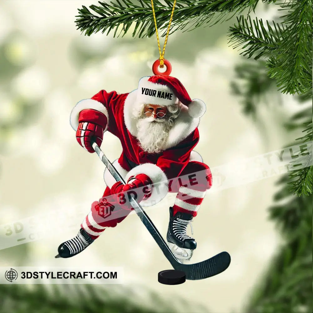 Hockey Santa Pose Christmas Ornament Personalized