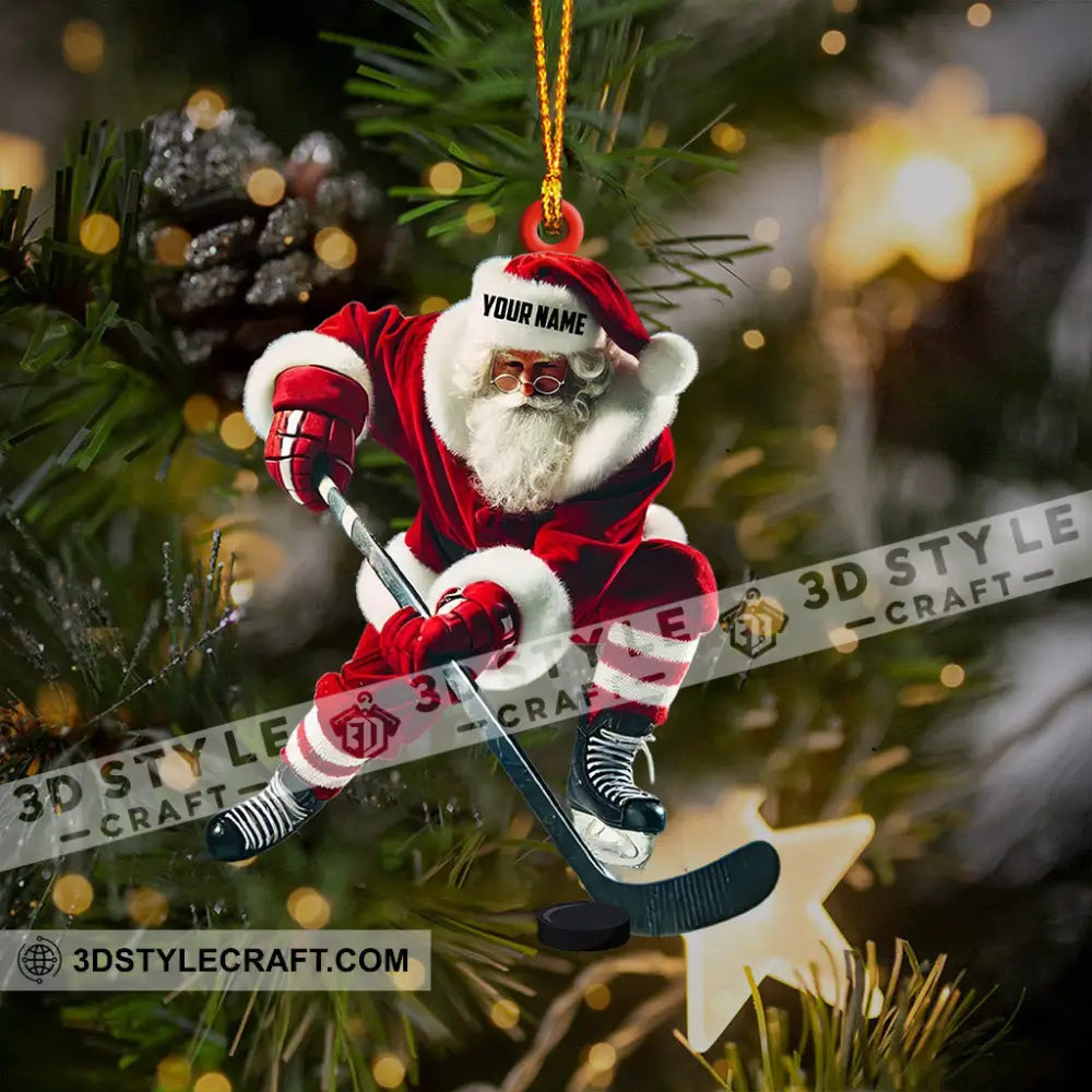 Hockey Santa Pose Christmas Ornament Personalized