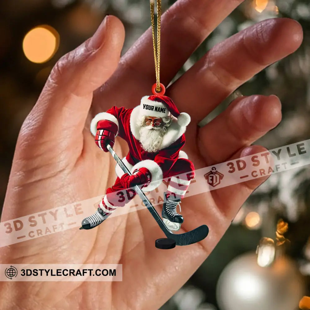 Hockey Santa Pose Christmas Ornament Personalized