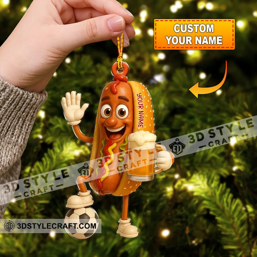 Hotdog And Beer Home Decor Christmas Ornament Personalized Ornament 3.54’’ / 1 Ornament Ornament