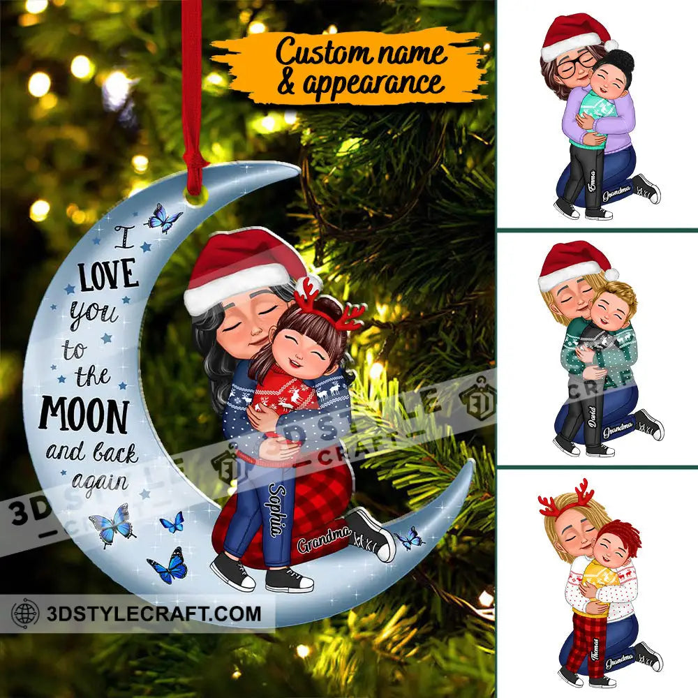 I Love You To The Moon And Back Grandma Mom Hugging Grandkid Kid - Custom Appearances Names