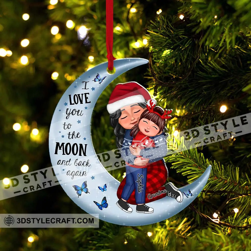 I Love You To The Moon And Back Grandma Mom Hugging Grandkid Kid - Custom Appearances Names