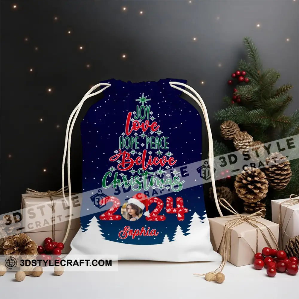 Joy Love Hope Custom Photo And Name Personalized String Bag Christmas Gift