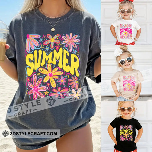 Kid And Adult T-Shirt - Colorful Summer Flowers T-Shirt Kid T-shirt / Black / XS Apparel