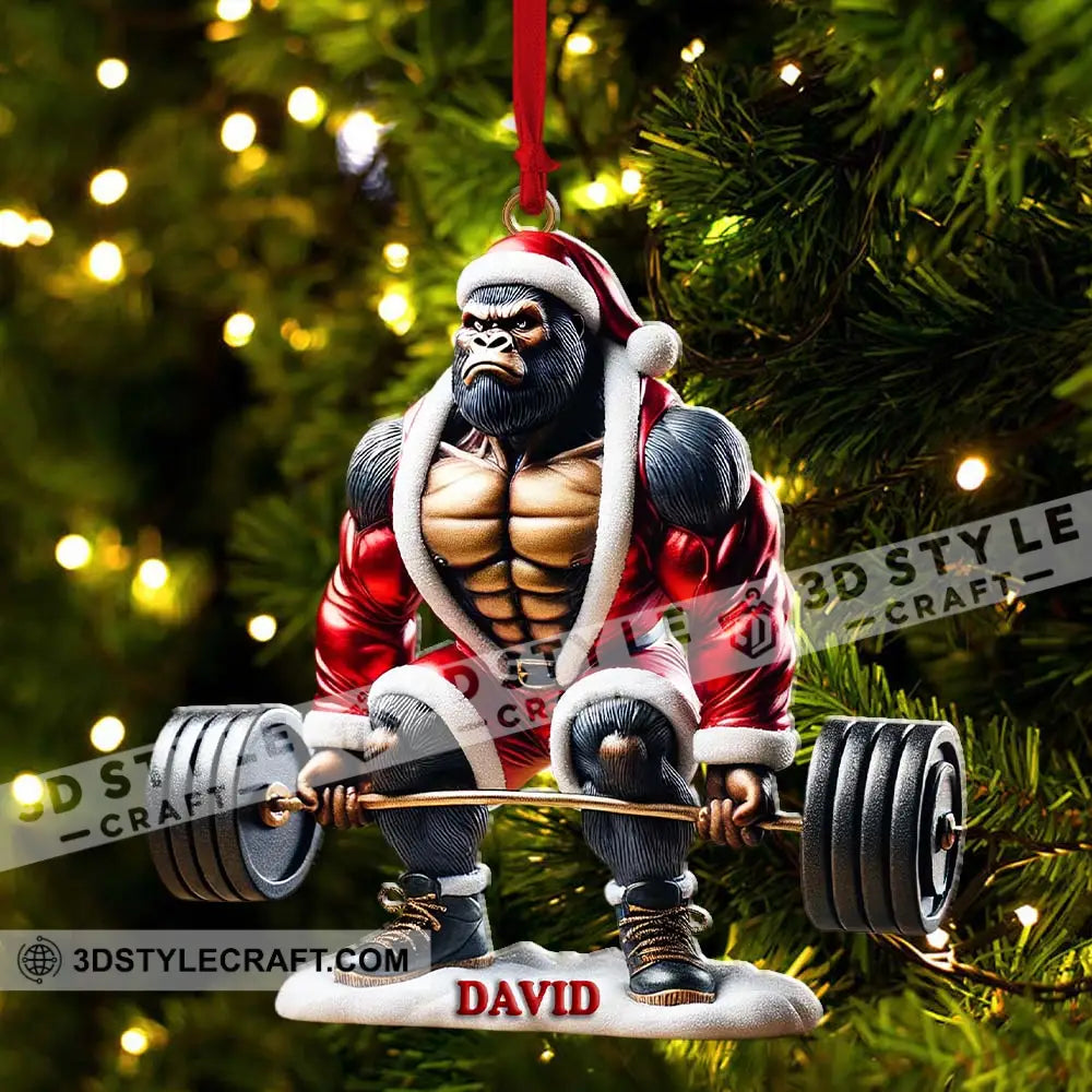 King Kong Weight Lifting Christmas Ornament Personalized