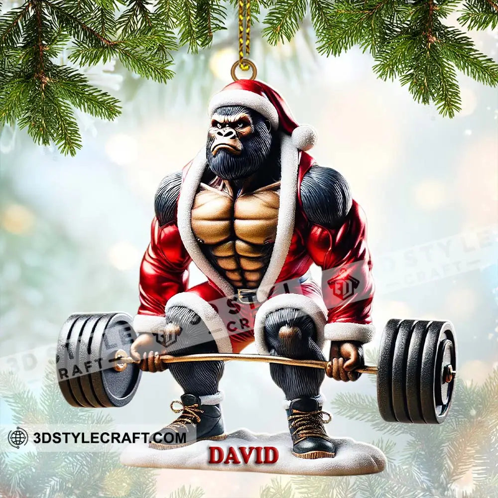 King Kong Weight Lifting Christmas Ornament Personalized