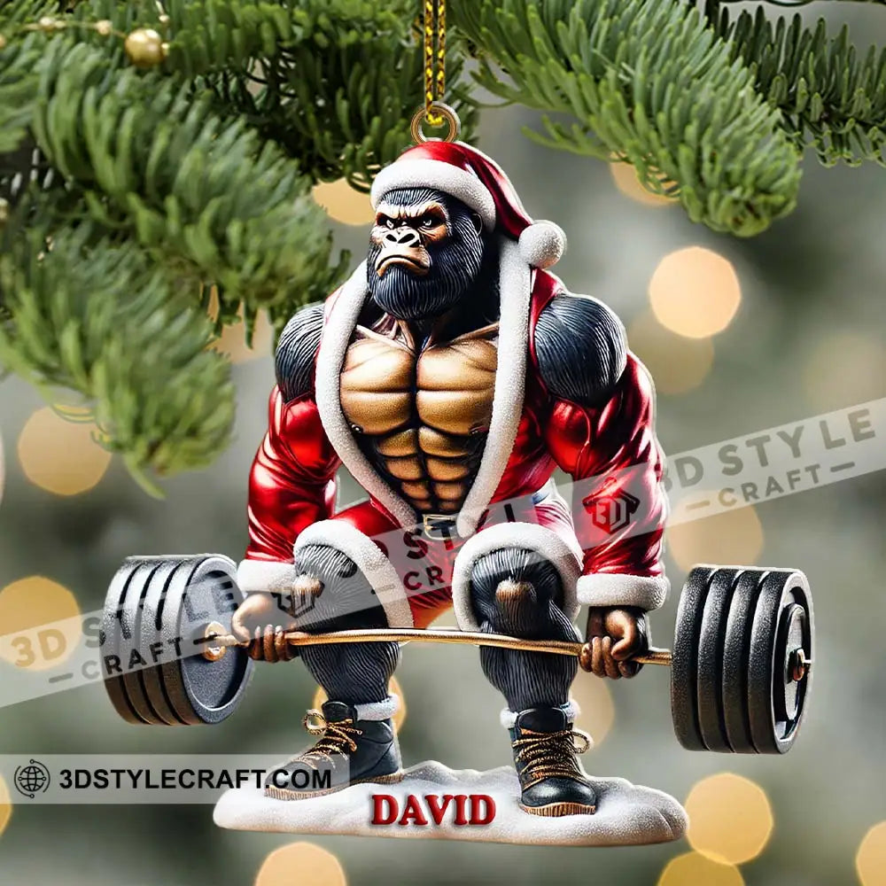 King Kong Weight Lifting Christmas Ornament Personalized