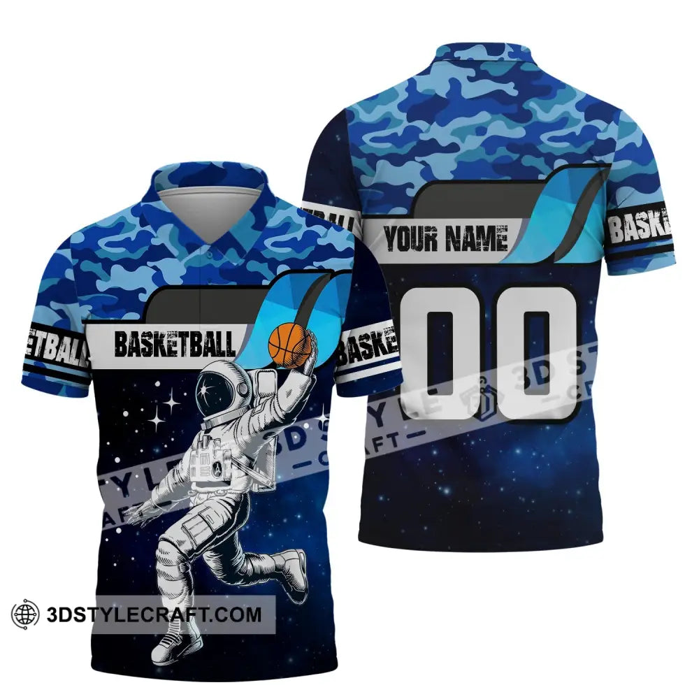 Man Shirt Basketball Custom Name T-Shirt Astronaut Gift For Player Polo / S