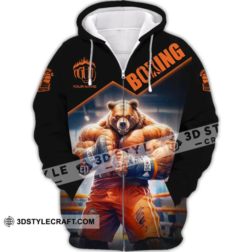 Man Shirt Boxing Custom Name T-Shirt Bear Gift For Lover Zipper Hoodie / S