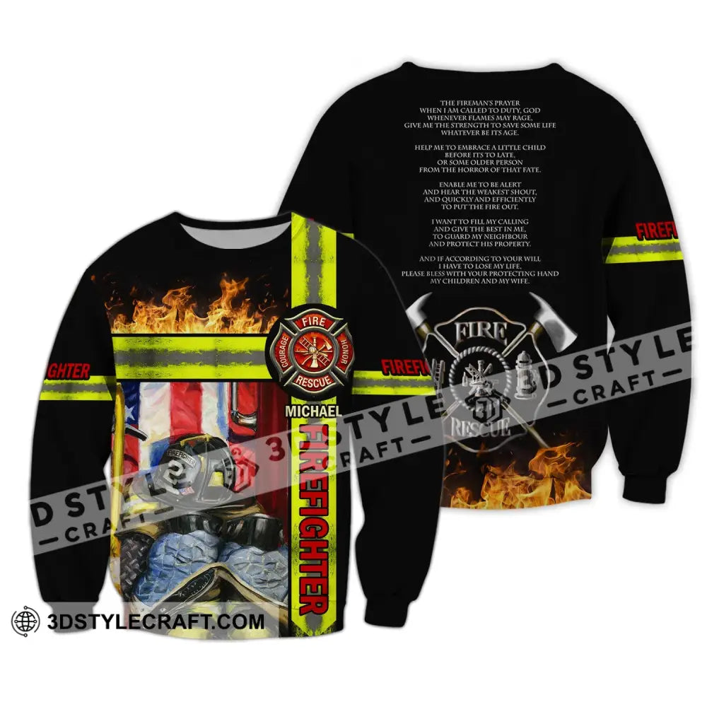 Man Shirt - Custom Fireman Name T-Shirt Fire Fighter Clothing Long Sleeve / S T-Shirt