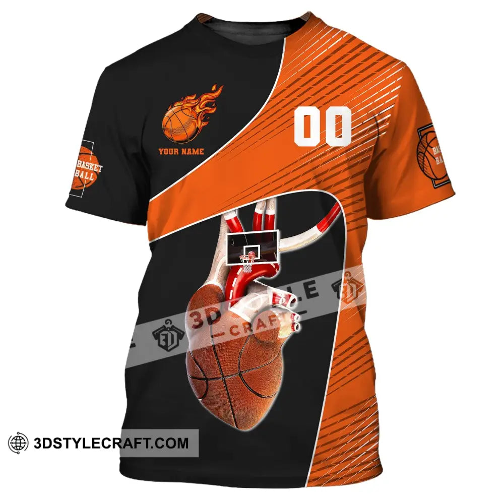 Man Shirt Custom Name And Number Basketball Heart Gift For Player T-Shirt / S