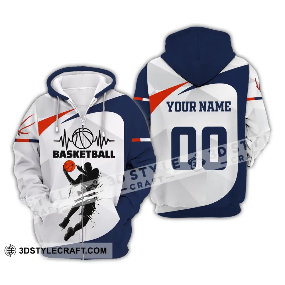 Man Shirt Custom Name And Number Basketball T-Shirt Gift For Player Zipper Hoodie / S