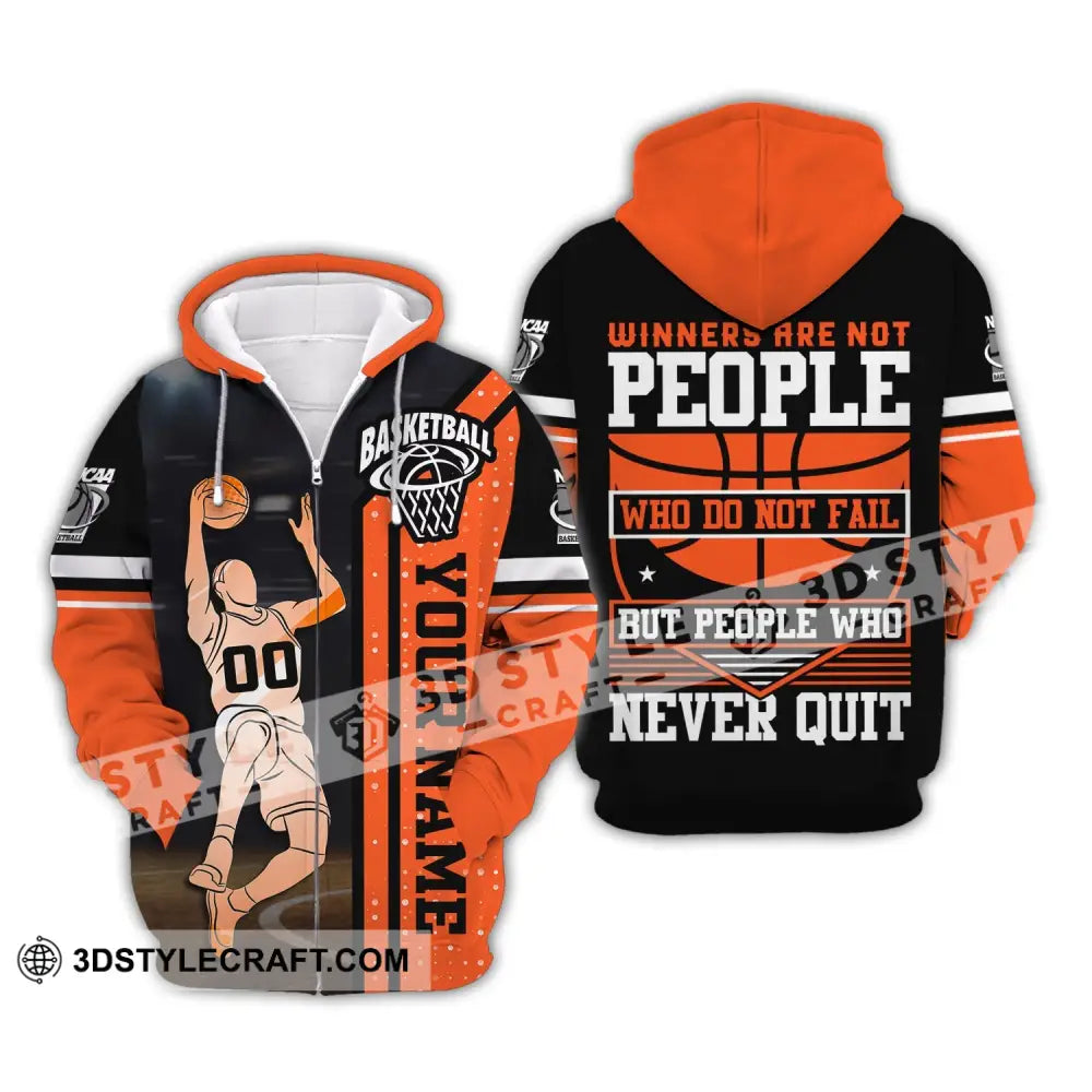 Man Shirt Custom Name And Number Basketball T-Shirt Never Quit Gift For Player Zipper Hoodie / S