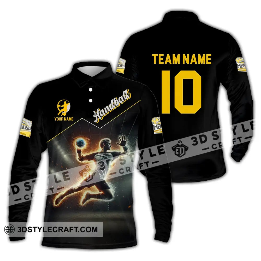 Man Shirt Custom Name And Number Handball Player Hoodie Polo Long Sleeve / S T-Shirt