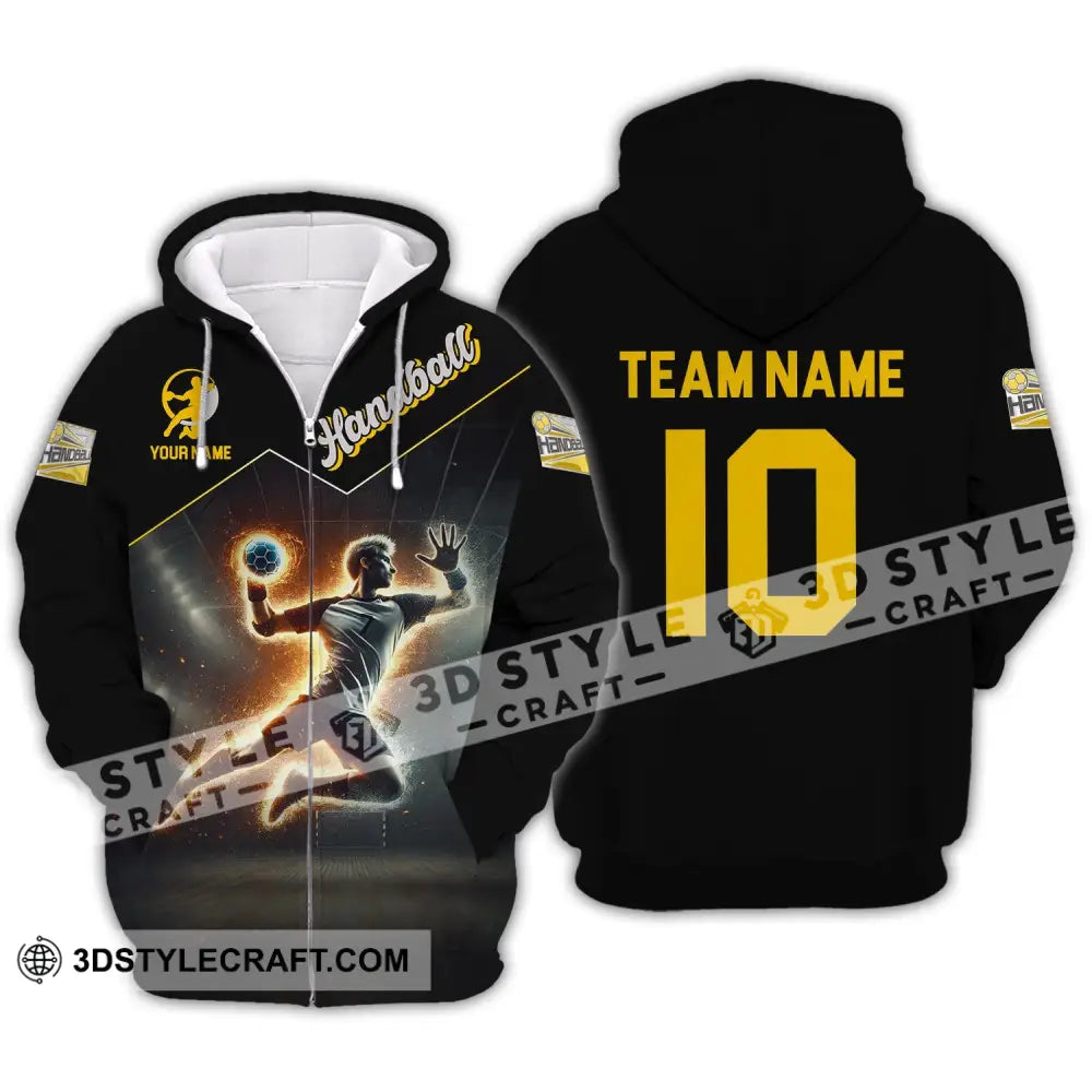 Man Shirt Custom Name And Number Handball Player Hoodie Polo Long Sleeve Zipper / S T-Shirt